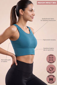Zelocity Medium Impact Moisture Wicking Sports Bra - Saxony Blue — thumbnail 6